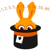 Illustratie konijn uit hoed met speelkaart en getallen.